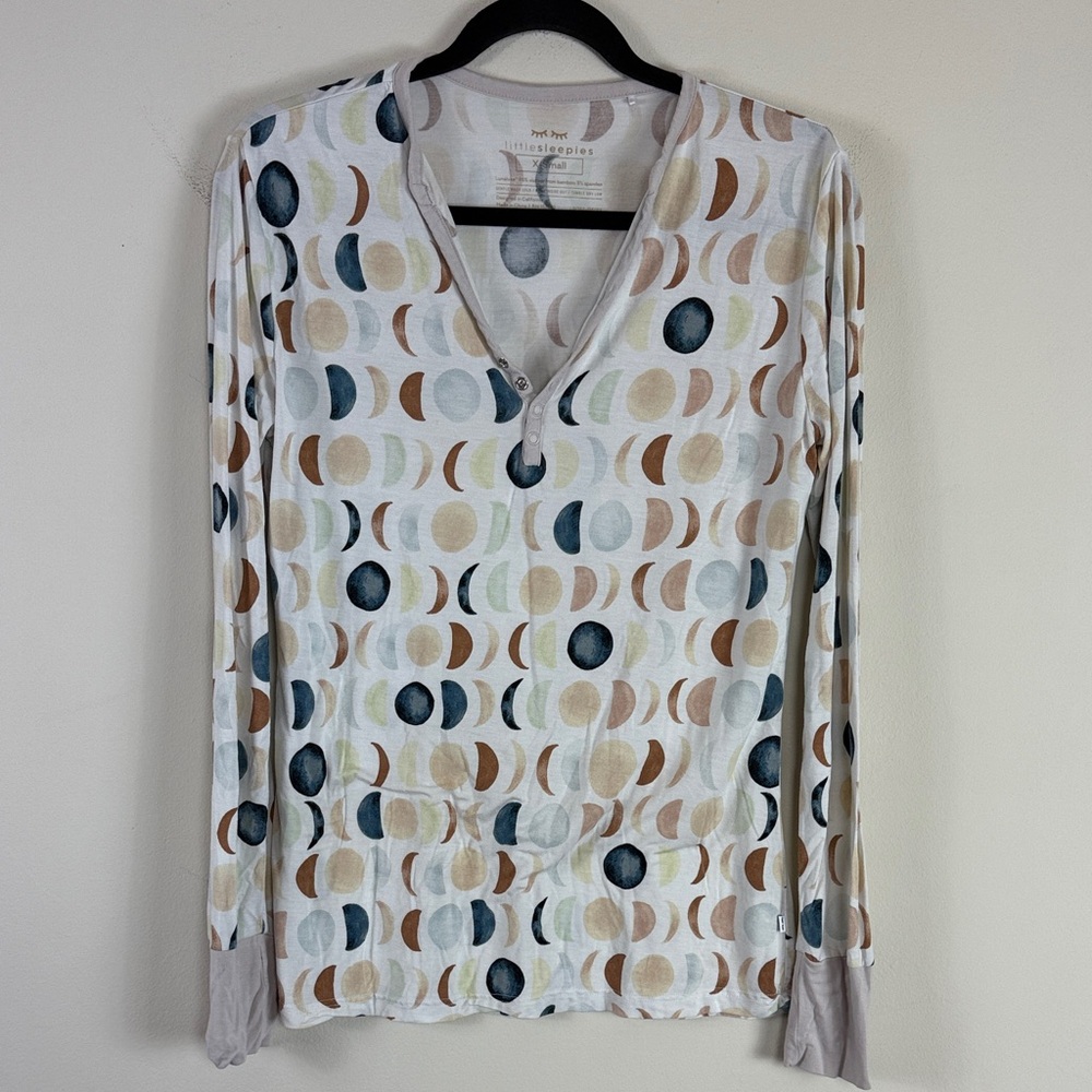 Little Sleepies Lunar Phase Sleep Henley in Neutral Tones Bamboo Stretch Size XS